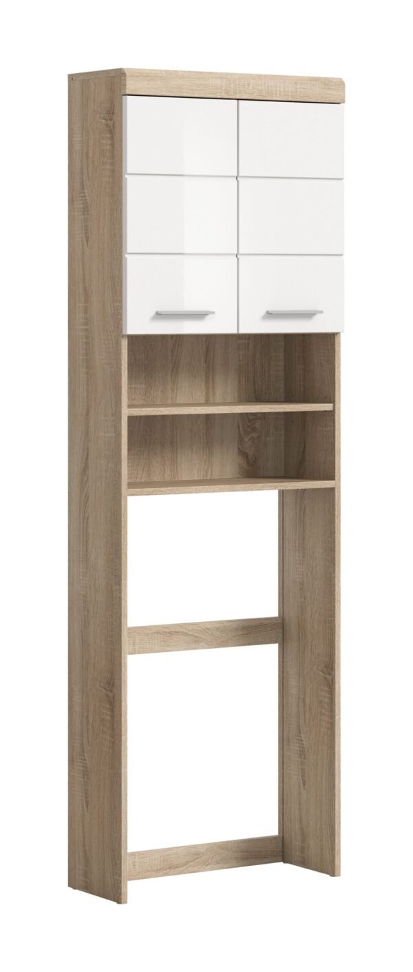 Xonox Armário para máquina de lavar - branco brilhante e Carvalho Sonoma claro, 63x191x24 cm