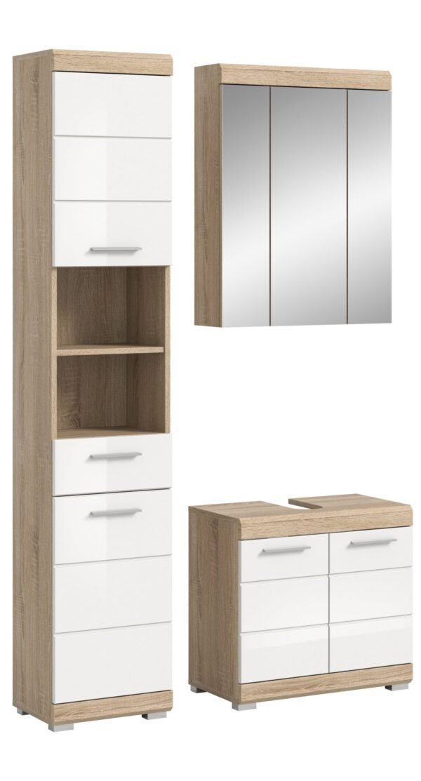 Xonox combinação de banho - Carvalho Sonoma claro e branco brilhante moldado, 112x191x34 cm