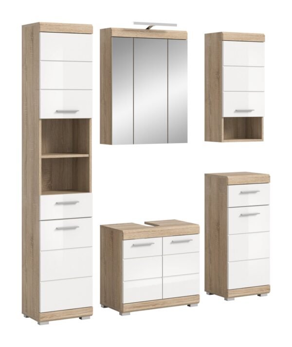 Xonox combinação de banho - Carvalho Sonoma claro e branco brilhante moldado, 164x191x34 cm