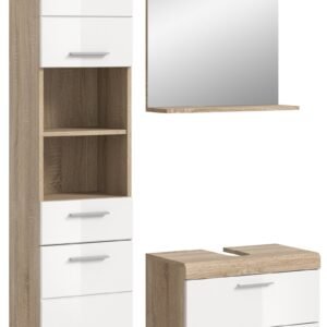 Xonox combinação de banho - Carvalho Sonoma claro e branco brilhante moldado, 112x191x34 cm