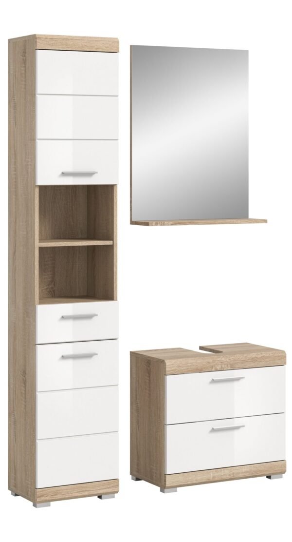 Xonox combinação de banho - Carvalho Sonoma claro e branco brilhante moldado, 112x191x34 cm