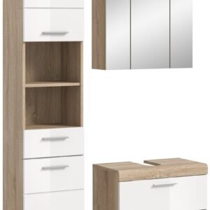 Xonox combinação de banho - Carvalho Sonoma claro e branco brilhante moldado, 112x191x34 cm