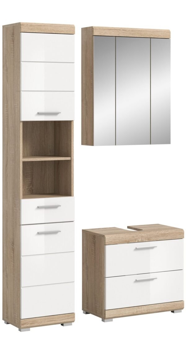 Xonox combinação de banho - Carvalho Sonoma claro e branco brilhante moldado, 112x191x34 cm