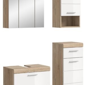 Xonox combinação de banho - Carvalho Sonoma claro e branco brilhante moldado, 112x191x34 cm