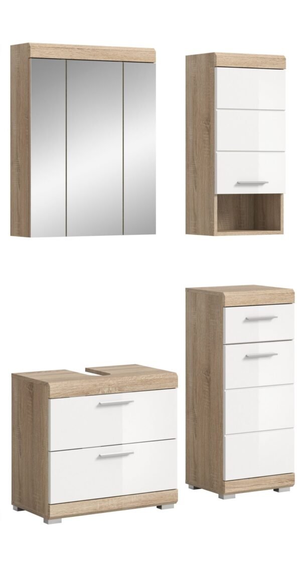 Xonox combinação de banho - Carvalho Sonoma claro e branco brilhante moldado, 112x191x34 cm