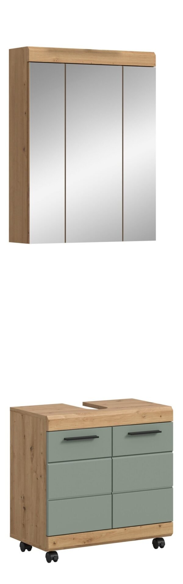Xonox Conjunto de banho com rodízios - acabamento verde sálvia, 60x191x34 cm