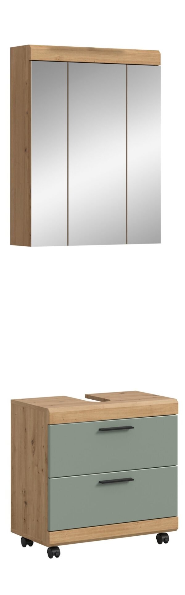 Xonox Conjunto de banho com rodízios - acabamento verde sálvia, 60x191x34 cm