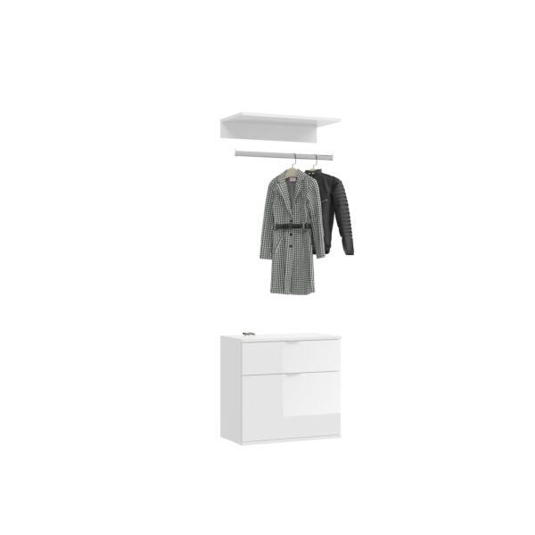 Xonox Cómoda + barra de roupa - imitação branco e branco brilhante, 14x34 cm
