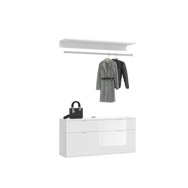 Xonox Cómoda + barra de roupa - imitação branco e branco brilhante, 14x34 cm