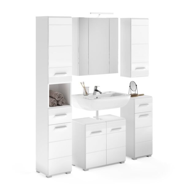 Xonox Combinação de banho com iluminação - imitação branco e branco brilhante moldado, 150x182x34 cm
