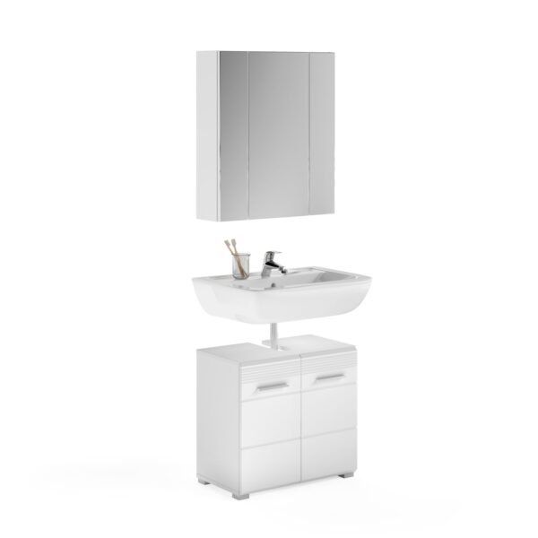 Xonox Combinação de banho com iluminação - imitação branco e branco brilhante moldado, 60x182x34 cm