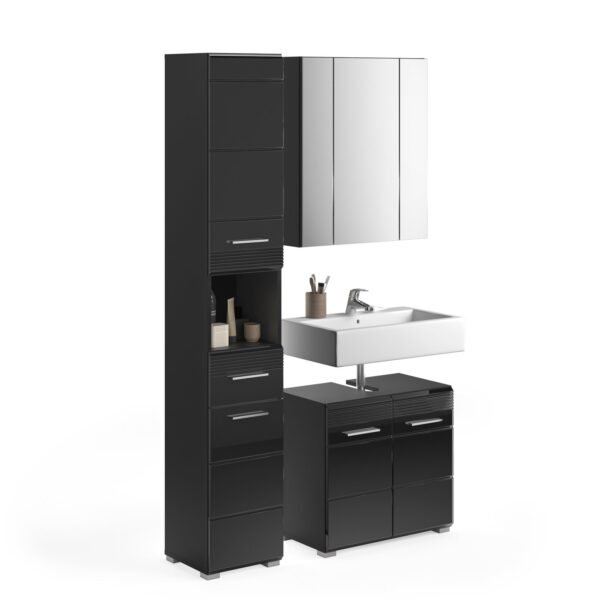 Xonox combinação de banho - imitação preto e preto brilhante moldado, 105x182x34 cm