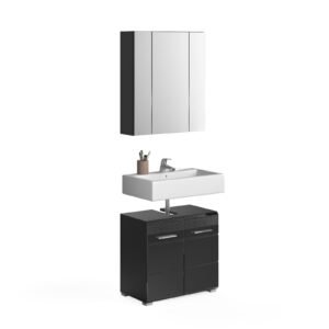 Xonox combinação de banho - imitação preto e preto brilhante moldado, 60x182x34 cm