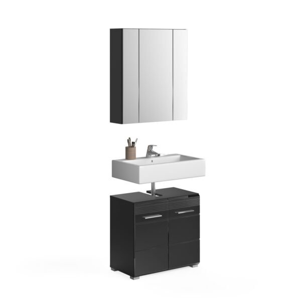 Xonox combinação de banho - imitação preto e preto brilhante moldado, 60x182x34 cm