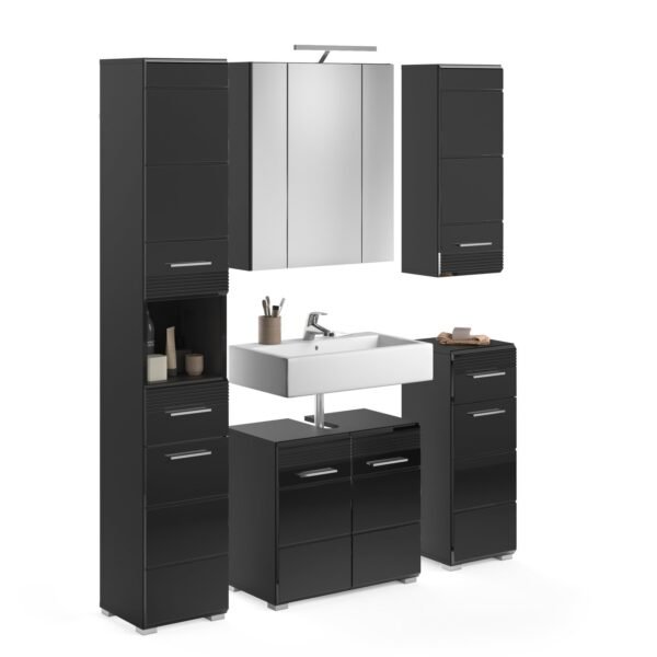 Xonox Combinação de banho com iluminação - imitação preto e preto brilhante moldado, 150x182x34 cm