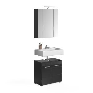 Xonox Combinação de banho com iluminação - imitação preto e preto brilhante moldado, 60x182x34 cm