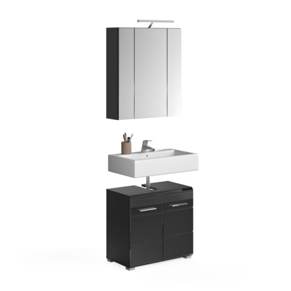Xonox Combinação de banho com iluminação - imitação preto e preto brilhante moldado, 60x182x34 cm
