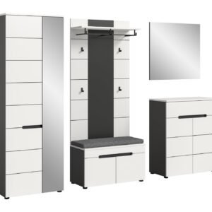Xonox Combinação de roupeiro com almofada de assento - imitação branco, 255x190x37 cm