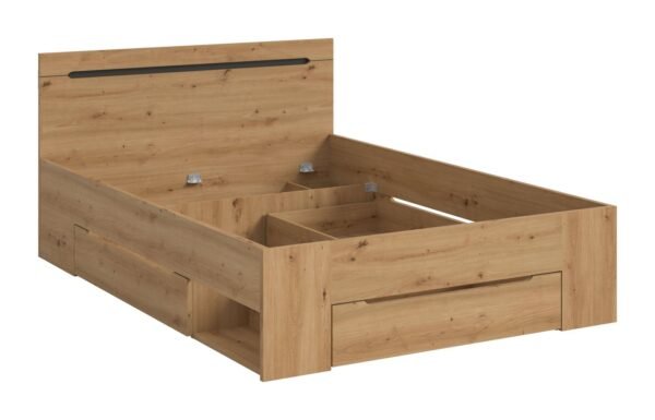 Xonox Cama 140x200 - Acabamento cinzento basalto e Artisan acabamento, 144x87x205 cm