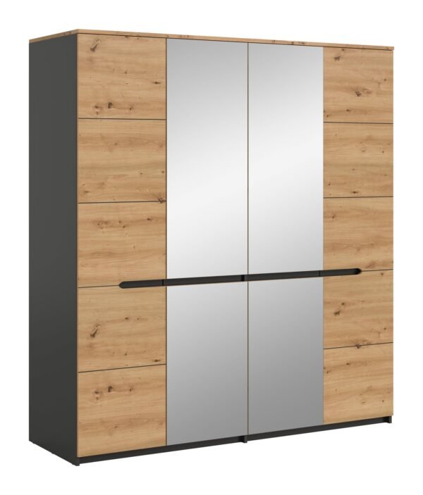 Xonox Roupeiro de 4 portas - Acabamento cinzento basalto e Artisan acabamento, 180x198x59 cm