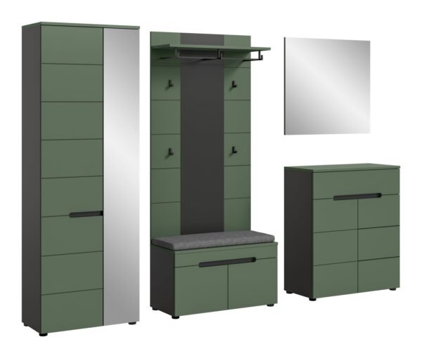 Xonox Combinação de roupeiro com almofada de assento - acabamento verde fumo, 255x190x37 cm