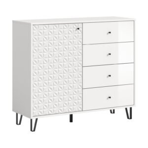 Xonox Aparador alto - melamina branca e branco brilhante, 110x96x40 cm