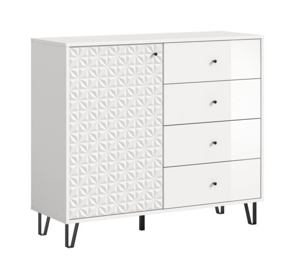 Xonox Aparador alto - melamina branca e branco brilhante, 110x96x40 cm