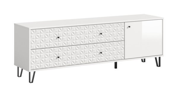 Xonox Móvel baixo - melamina branca e branco brilhante, 164x56x40 cm