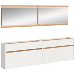 Xonox Combinação de roupeiro com iluminação - acabamento branco e acabamento carvalho Artisan, 192x220x32 cm