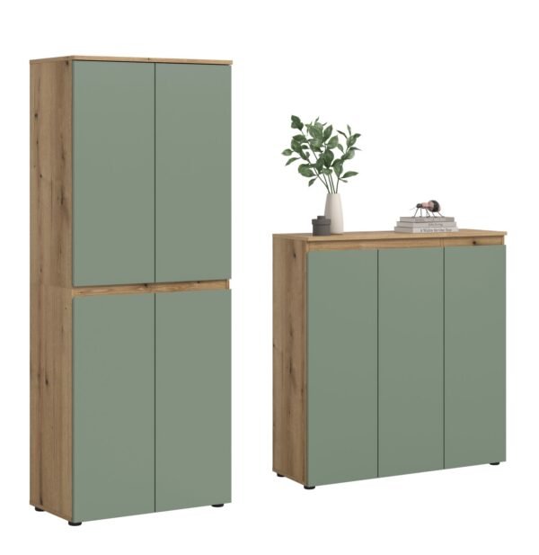 Xonox Armário universal - acabamento carvalho Evoke e acabamento verde fumo, 190x175x37 cm