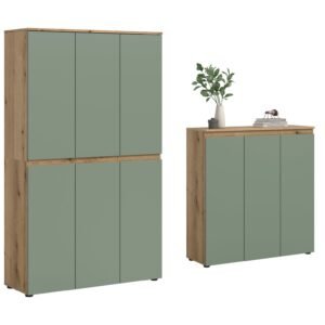Xonox Armário universal - acabamento carvalho Evoke e acabamento verde fumo, 235x175x37 cm