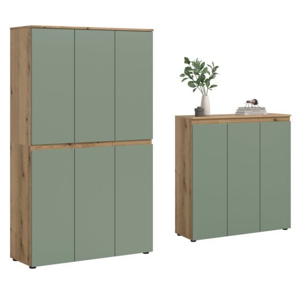 Xonox Armário universal - acabamento carvalho Evoke e acabamento verde fumo, 235x175x37 cm
