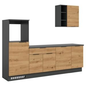 Xonox Kitchenette (sem eletrodomésticos) - acabamento carvalho Artisan com acabamento preto, 260x222x60 cm