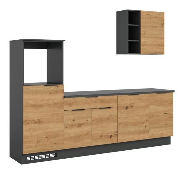 Xonox Kitchenette (sem eletrodomésticos) - acabamento carvalho Artisan com acabamento preto, 260x222x60 cm