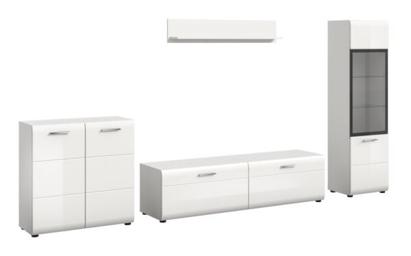 Xonox Combinação de sala - imitação branco e branco brilhante moldado, 305x160x41 cm