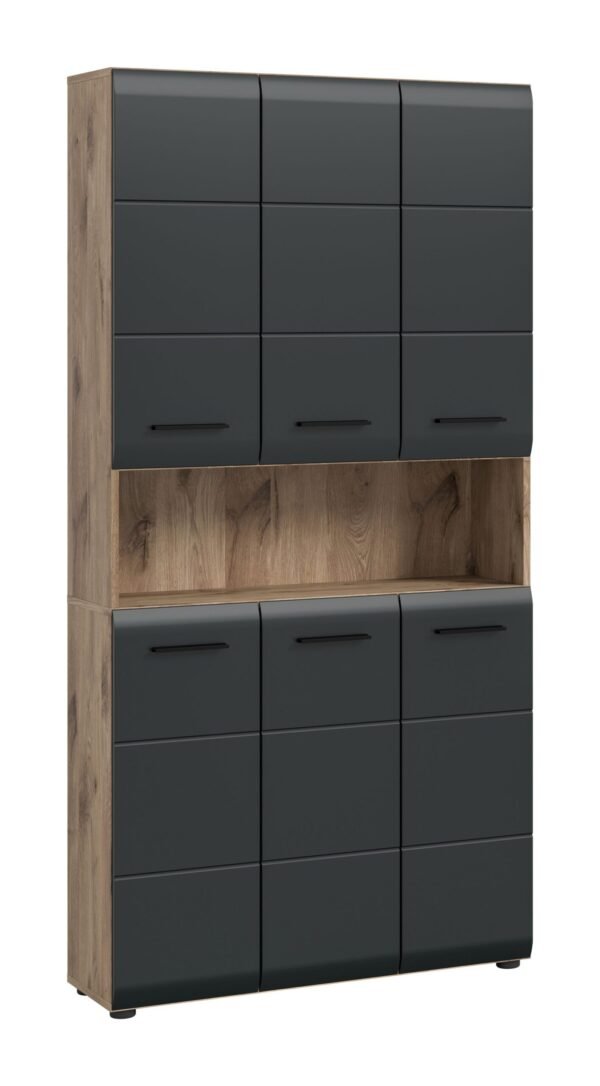 Xonox Armário multiuso - preto mate e acabamento carvalho Nox, 90x185x30 cm