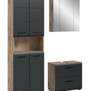 Xonox combinação de banho - preto mate e acabamento carvalho Nox, 135x185x30 cm