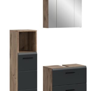 Xonox combinação de banho - preto mate e acabamento carvalho Nox, 105x185x30 cm