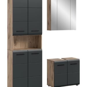 Xonox combinação de banho - preto mate e acabamento carvalho Nox, 135x185x30 cm