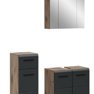 Xonox combinação de banho - preto mate e acabamento carvalho Nox, 105x185x30 cm