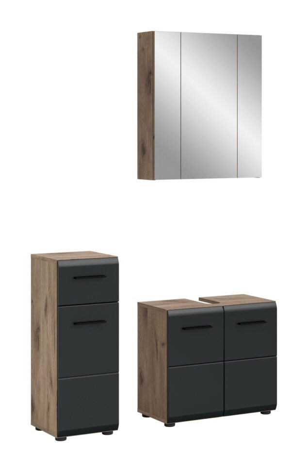 Xonox combinação de banho - preto mate e acabamento carvalho Nox, 105x185x30 cm