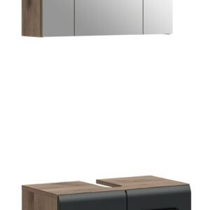 Xonox combinação de banho - preto mate e acabamento carvalho Nox, 60x185x30 cm