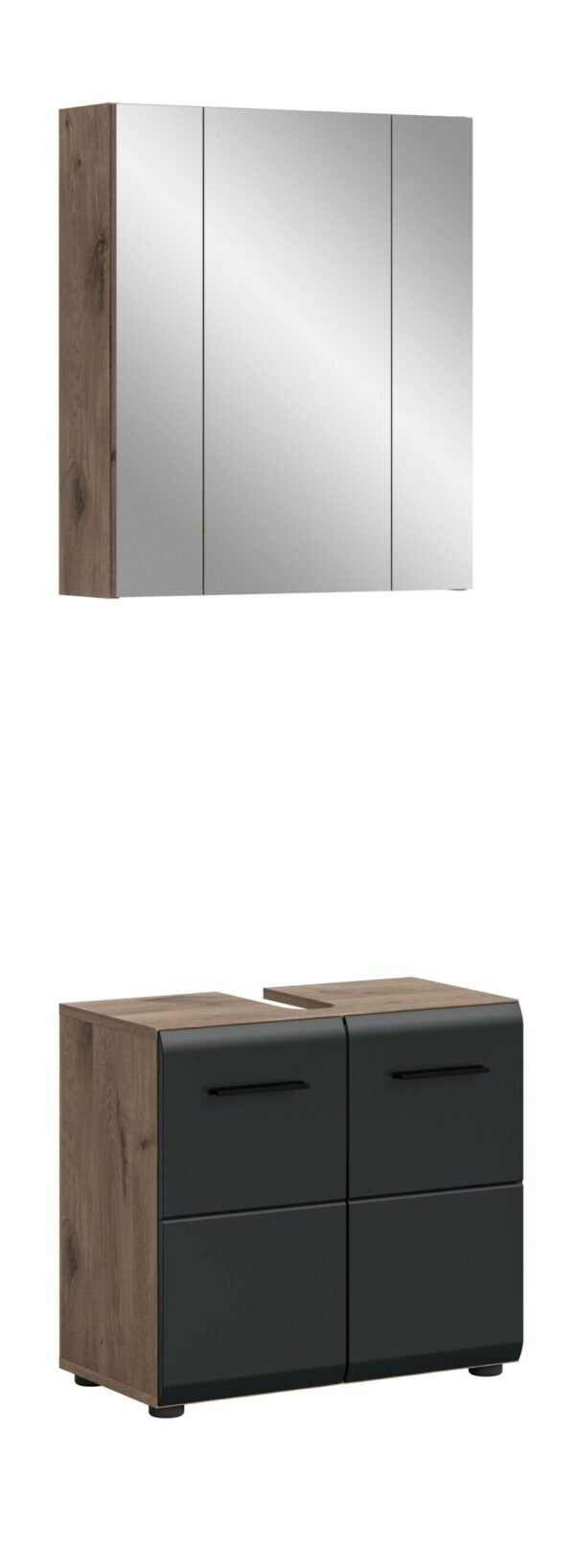 Xonox combinação de banho - preto mate e acabamento carvalho Nox, 60x185x30 cm
