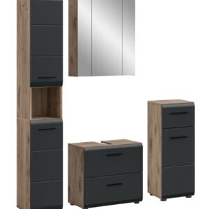 Xonox combinação de banho - preto mate e acabamento carvalho Nox, 150x185x30 cm