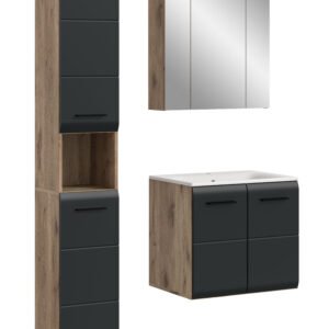 Xonox combinação de banho - preto mate e acabamento carvalho Nox, 105x185x46 cm