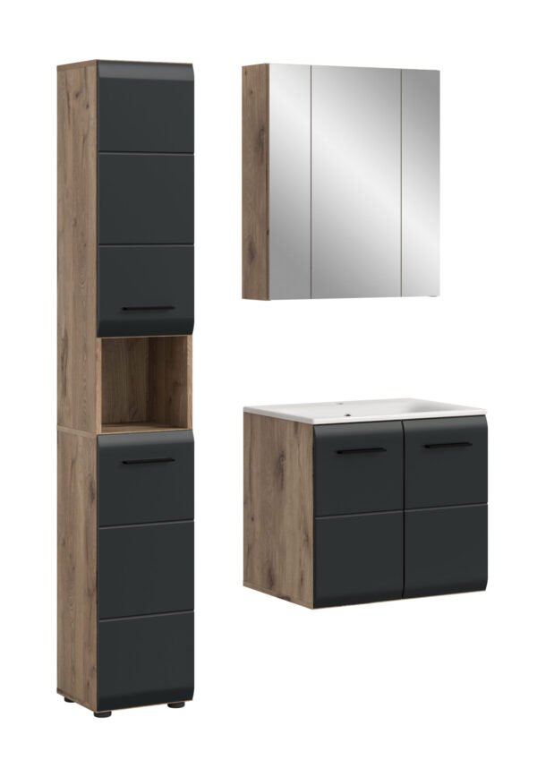 Xonox combinação de banho - preto mate e acabamento carvalho Nox, 105x185x46 cm