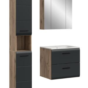 Xonox combinação de banho - preto mate e acabamento carvalho Nox, 105x185x46 cm