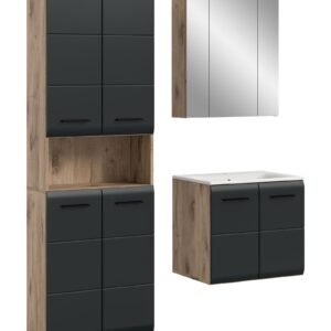 Xonox combinação de banho - preto mate e acabamento carvalho Nox, 135x185x46 cm