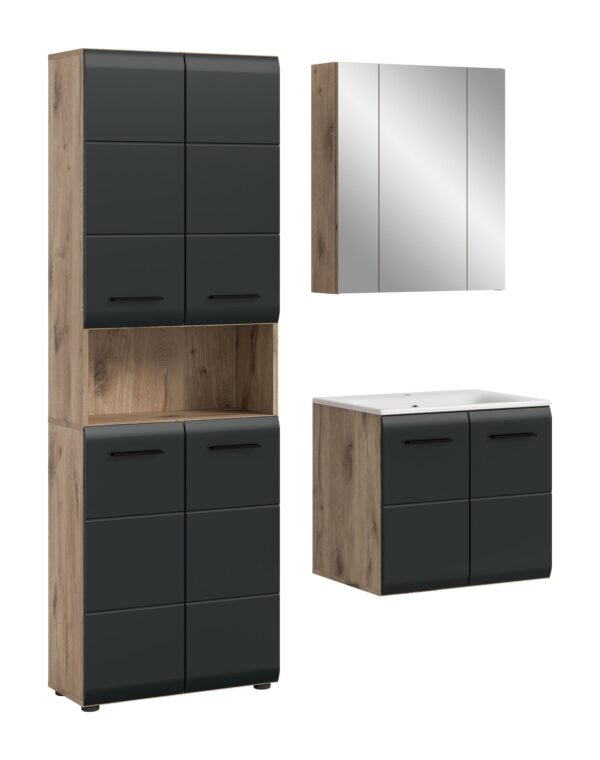 Xonox combinação de banho - preto mate e acabamento carvalho Nox, 135x185x46 cm