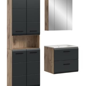 Xonox combinação de banho - preto mate e acabamento carvalho Nox, 135x185x46 cm